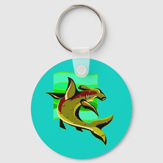 Green Hammerhead Shark Keychain (Front)