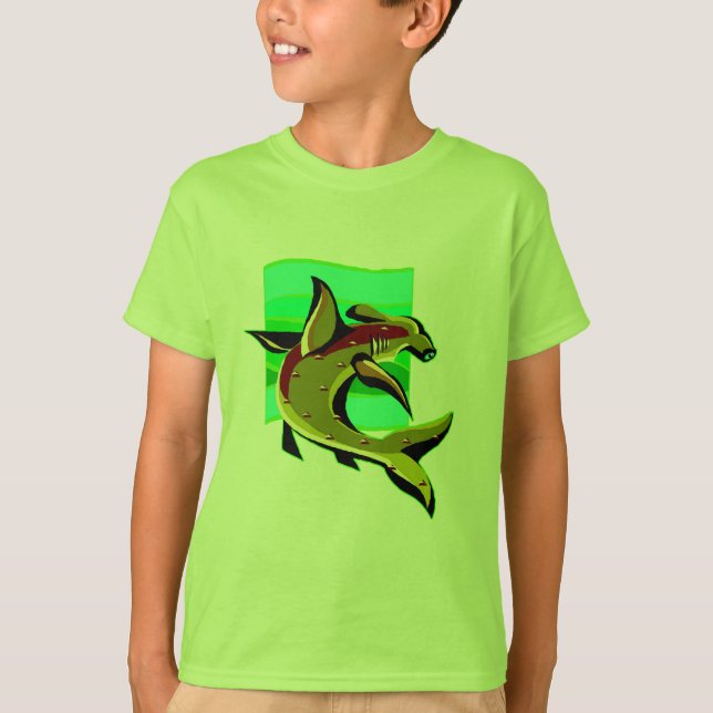 Green Hammerhead Shark T-Shirt (Front)