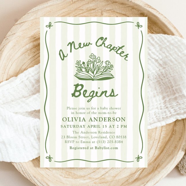 Green Hand Drawn A New Chapter Begins Baby Shower Invitation (Green Hand Drawn A New Chapter Begins Baby Shower Invitation)