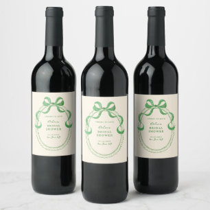 Green Hand Drawn Bow Frame Bridal Shower Wine Label