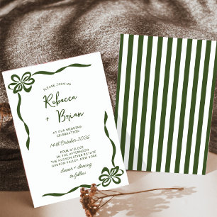 Green Hand Drawn Bow Ribbon Sketch Wedding Invitation