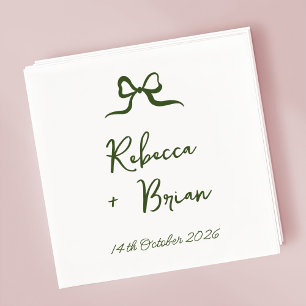 Green Hand Drawn Bow Ribbon Sketch Wedding Napkin