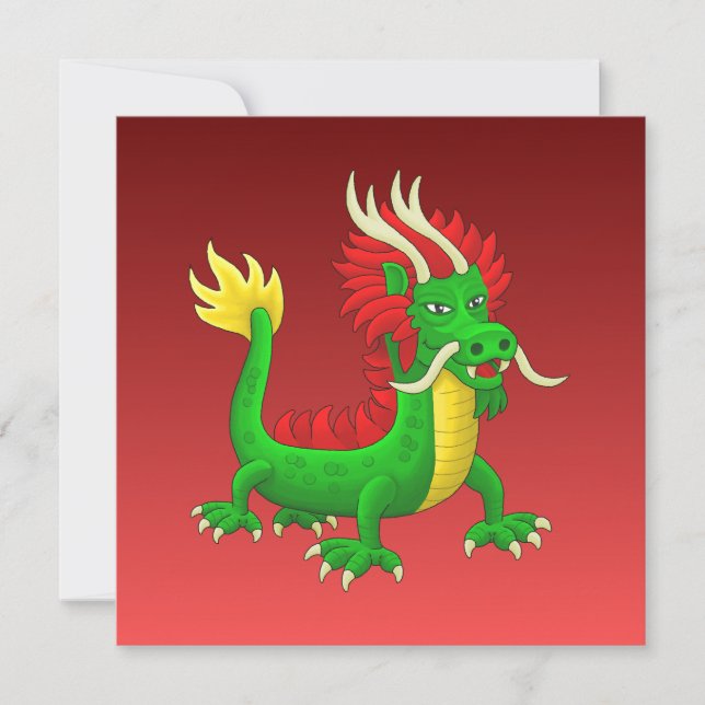 Green Hand Drawn Chinese Dragon Holiday Card (Front)