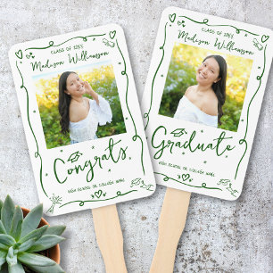 Green Hand Drawn Doodle Graduation 2 Photo White Fan