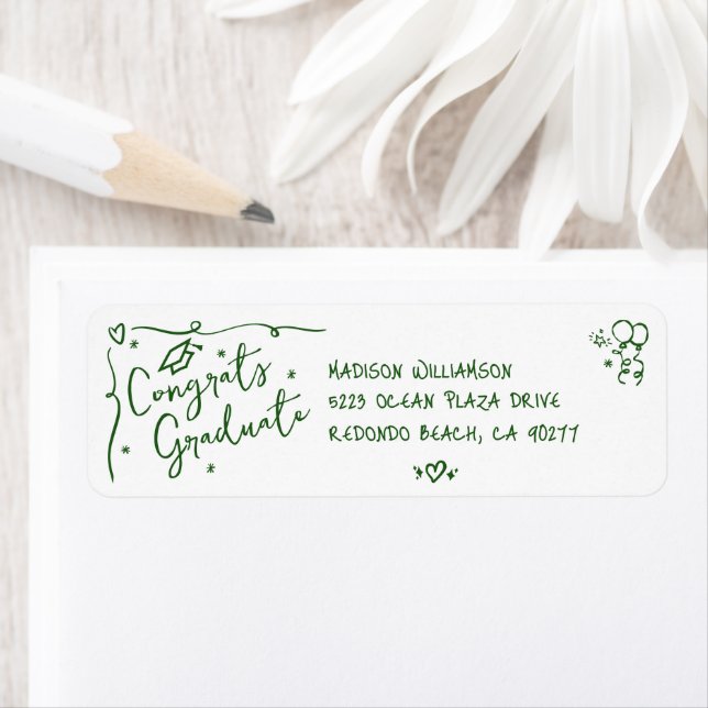 Green Hand Drawn Doodle Graduation White Address (Insitu)
