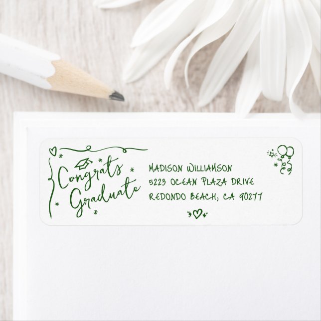 Green Hand Drawn Doodle Graduation White Address (En situation)