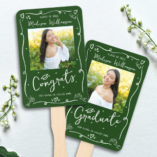 Green Hand Drawn Doodle Style Graduation 2 Photo Fan