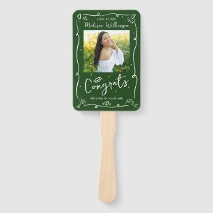 Green Hand Drawn Doodle Style Graduation 2 Photo Hand Fan