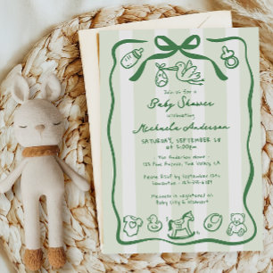 Green Hand Drawn Doodle Whimsical Baby Shower Invitation