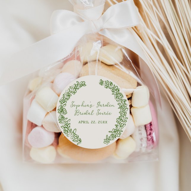 Green Hand Drawn Floral Border Classic Round Sticker (Creator Uploaded)