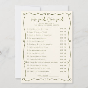 Green Hand Drawn He said She said Game Card