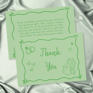 Green Hand Drawn Heart Whimsical Modern Wedding Thank You Card