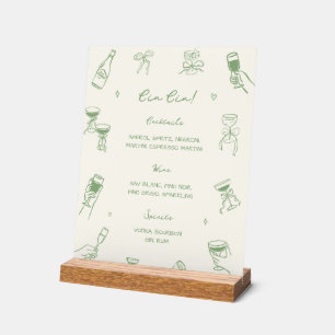 Green Hand Drawn Italian Wedding Cin Cin Bar Acrylic Sign