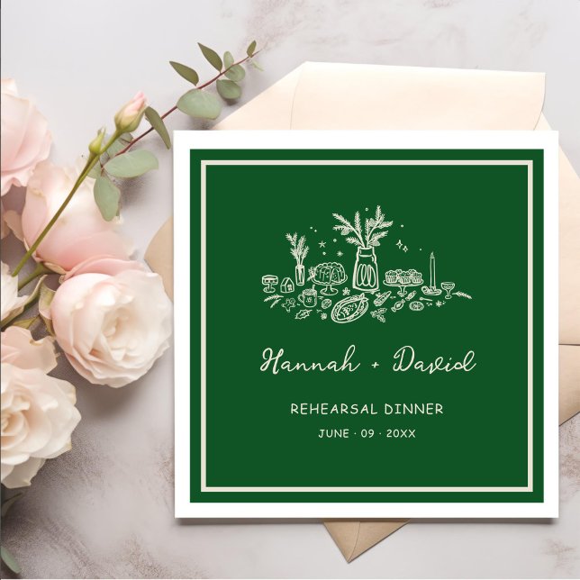  Green Hand Drawn Modern Rehearsal Dinner Wedding Napkin (Creator Uploaded)