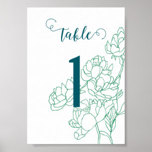 Green Hand Drawn Peony Flowers Wedding Poster