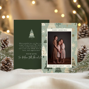 Green Hand Painted Christmas Trees and Photo Holiday Card