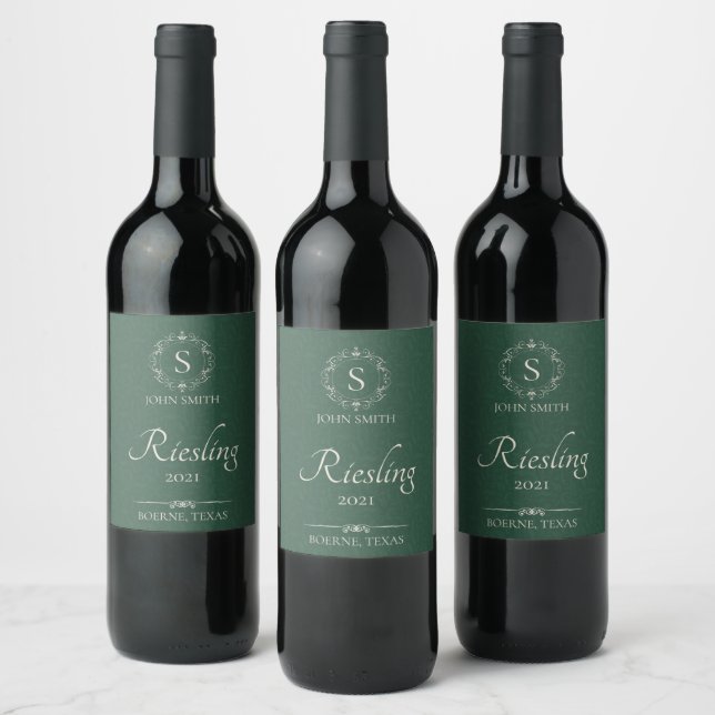 Green Handcrafted Wine Monogrammed Wine Label (Bottles)