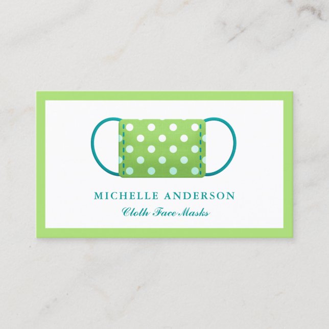 Green Handmade Cloth Face Mask Business Card (Front)