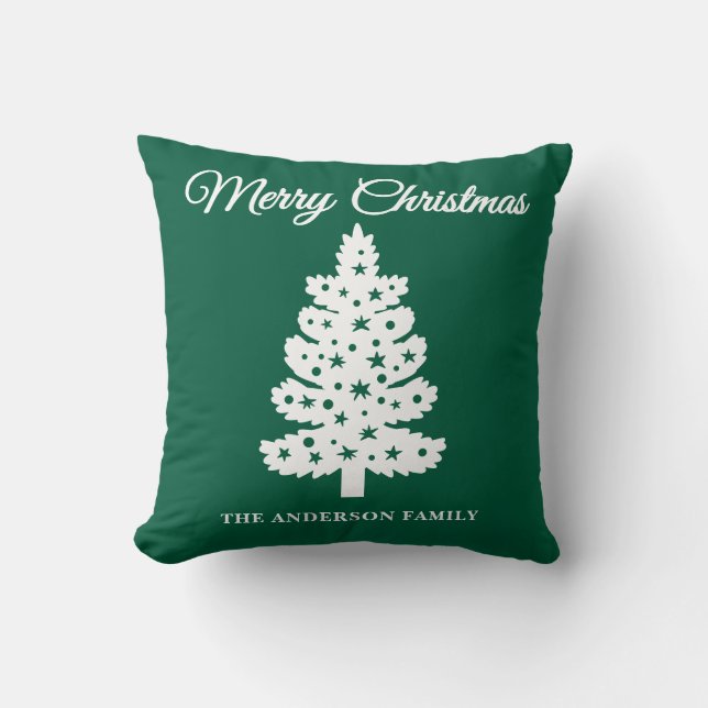 Green Handwritten Script Christmas Tree Throw Pillow (Front)