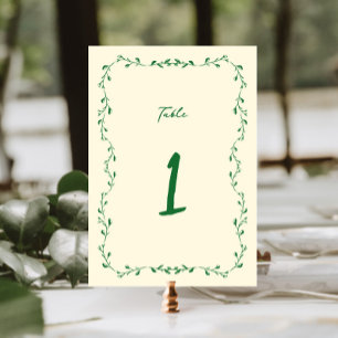 Green Handwritten Wedding Table Number