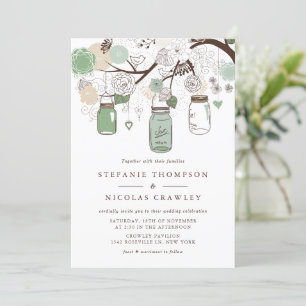 Green Hanging Mason Jars Wedding Invitation