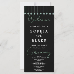 Green Hanging Stars Black Wedding Program