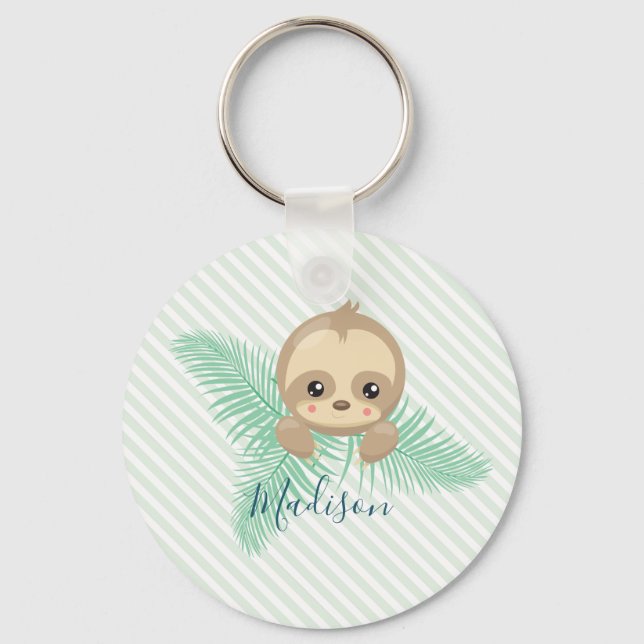 Green Happy Baby Sloth Baby Shower Keychain (Front)