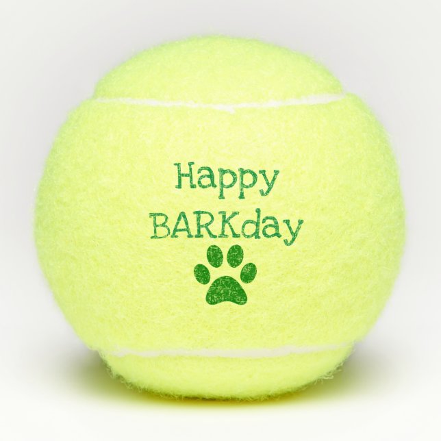 Green Happy Barkday Birthday Pet Dog Toy Tennis Balls (Front)