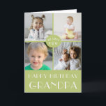 Green Happy Birthday Grandpa Photo Collage  Card<br><div class="desc">Simple, modern design on this custom Birthday Card , featuring a 4 photo collage for your favourite photos. Classic neutral colour scheme of sage green and white. The inside has been left blank for your special message This template is has been made for "Grandpa" but can be customized to your...</div>