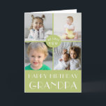 Green Happy Birthday Grandpa Photo Collage  Card<br><div class="desc">Simple, modern design on this custom Birthday Card , featuring a 4 photo collage for your favourite photos. Classic neutral colour scheme of sage green and white. The inside has been left blank for your special message This template is has been made for "Grandpa" but can be customized to your...</div>