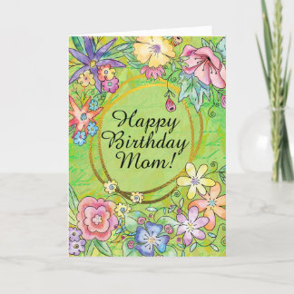 Green Happy Birthday Mom! Greeting Card! Card