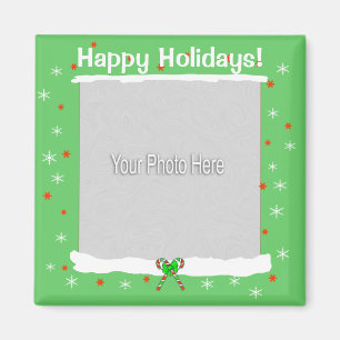 Green Happy Holiday Snowflakes (photo frame) Magnet