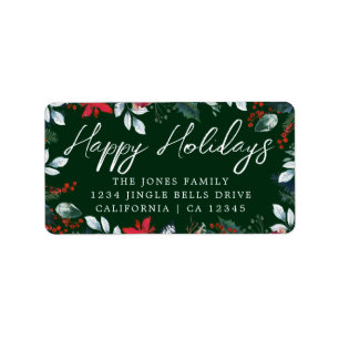 Green Happy Holidays Festive Return Address Label