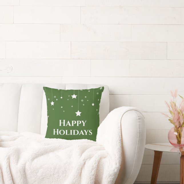 Green Happy Holidays Merry Christmas Throw Pillow (Couch)