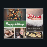 Green Happy Holidays Photo Christmas Holiday Postcard<br><div class="desc">Your beautiful family photos deserve to be shared during this time of year as you send warm wishes. Customize this modern collage design & personalize with your family greeting. Find the other pieces from the collection. This design uses green as an accent colour but it can be easily switched to...</div>