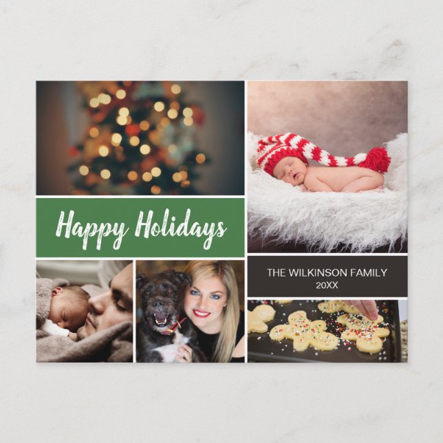Green Happy Holidays Photo Christmas Holiday Postcard (Front)