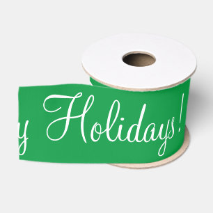 Green Happy Holidays Script Modern Xmas Grosgrain Ribbon
