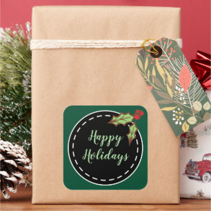 Green Happy Holidays Stickers