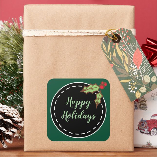 Green Happy Holidays Stickers (Holiday)