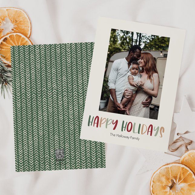 Green Happy Holidays Vertical Single Photo Holiday Card (Creator Uploaded)