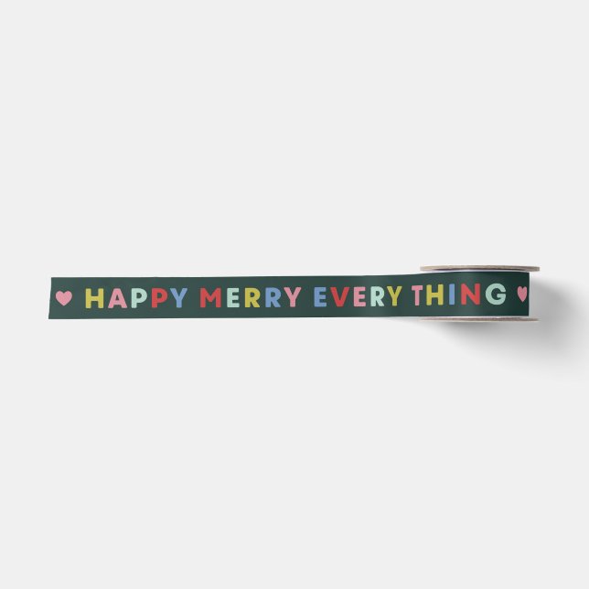 Green Happy Merry Everything Christmas Ribbon Satin Ribbon (Front)