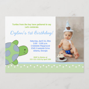 Green Happy Sea Turtle Birthday Invitation 5x7