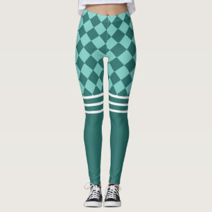 Green Harlequin and Triple White Stripe Leggings