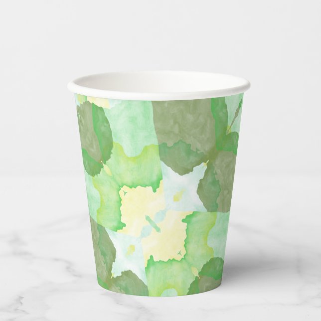 Green Harmony Abstract Pattern Paper Cups (Front)