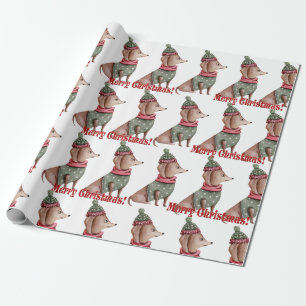 Green Hat and Sweater Dachshund Christmas wrapping Paper