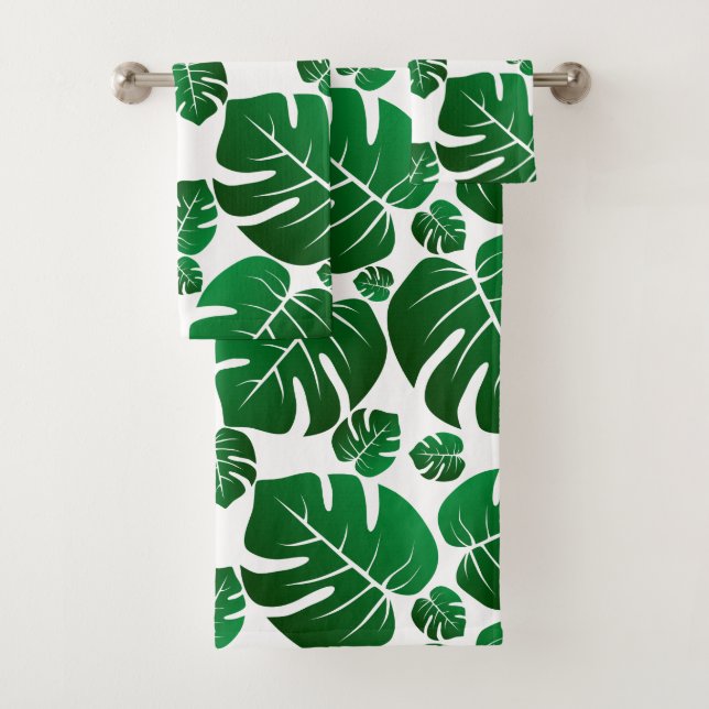 Green Hawaii Monstera Plant Palm Leaves Bath Towel Set (Insitu)