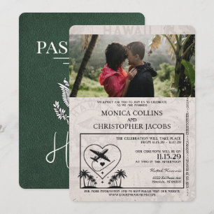 Green Hawaii Passport Wedding Invitation
