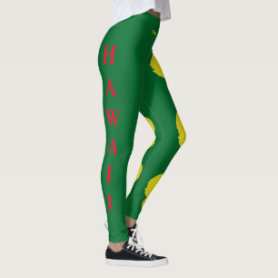 Green Hawaii State Flower Yellow Hibiscus Leggings