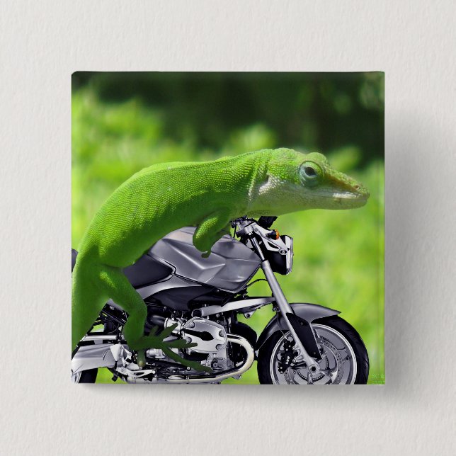 Green Hawaiian Gecko Rider 2 Inch Square Button (Front)