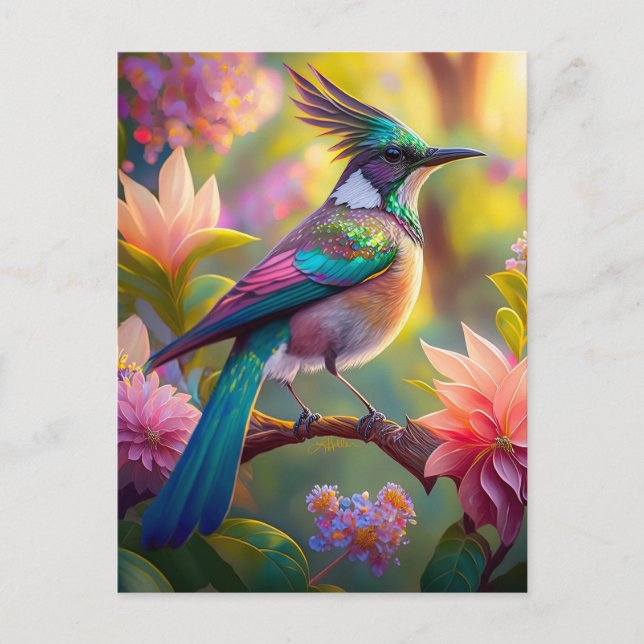 Green Headed Jay Fantasy Bird Postcard (Front)